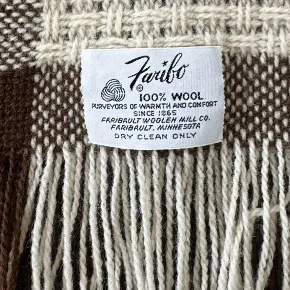 FARIBO Brown and Cream Plaid Throw Blanket EUC